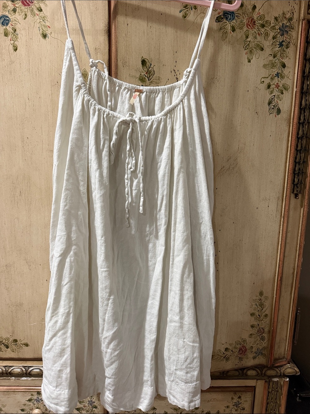 Free People White Gauzy Drawstring Skater Dress